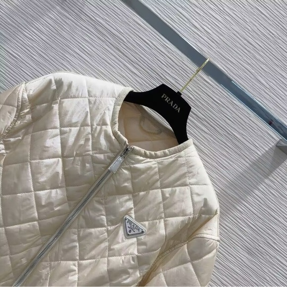 Prada Cream Quilted Puffer Jacket - Women's Lightweight Zip Coat - Picture 3 of 5